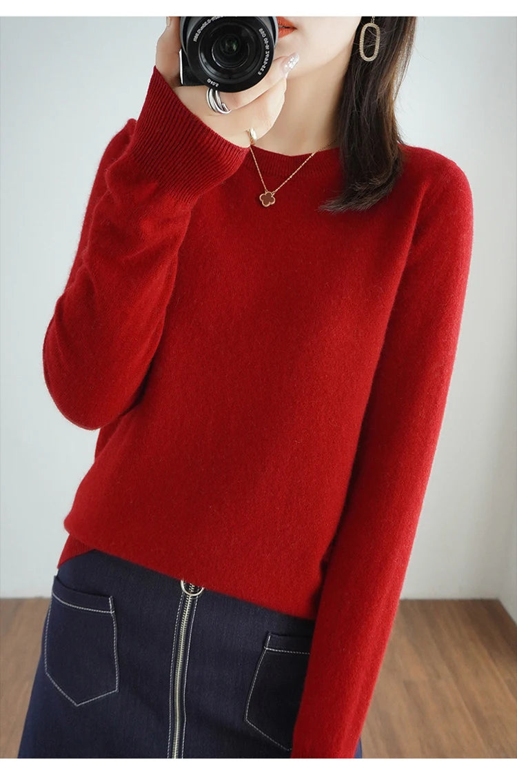 Essential Soft Knit Crew Neck Sweater in Red – view 2