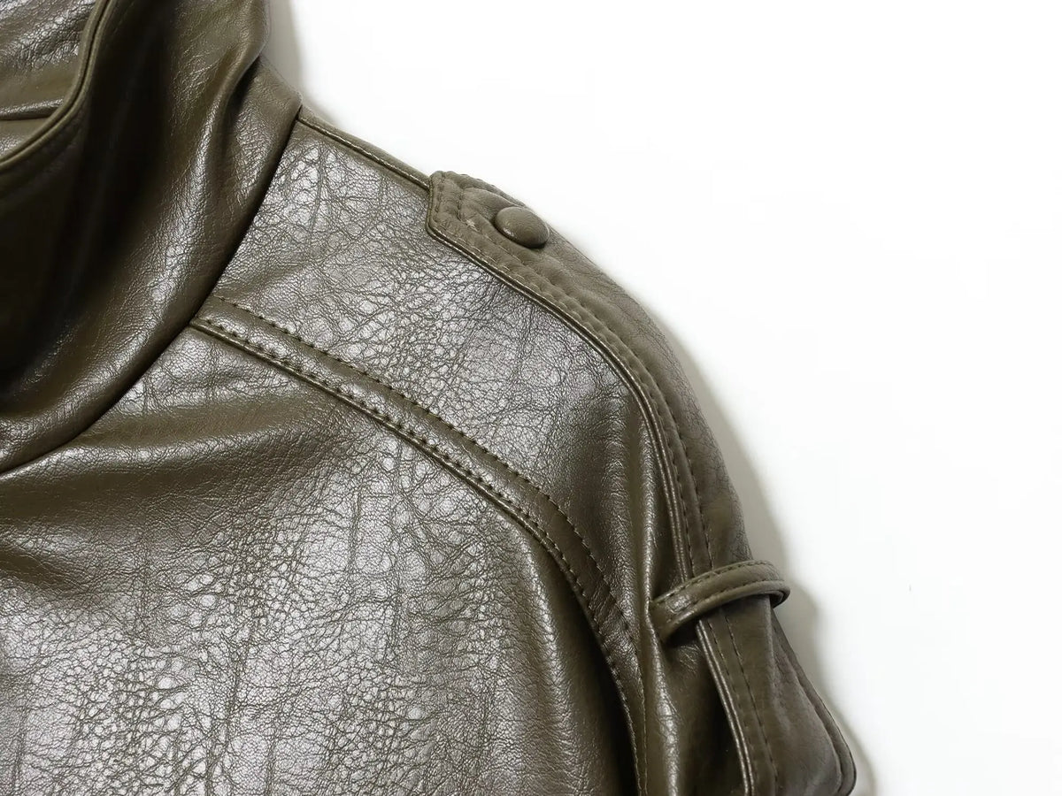 Classic Cropped Faux Leather Utility Jacket – view 17