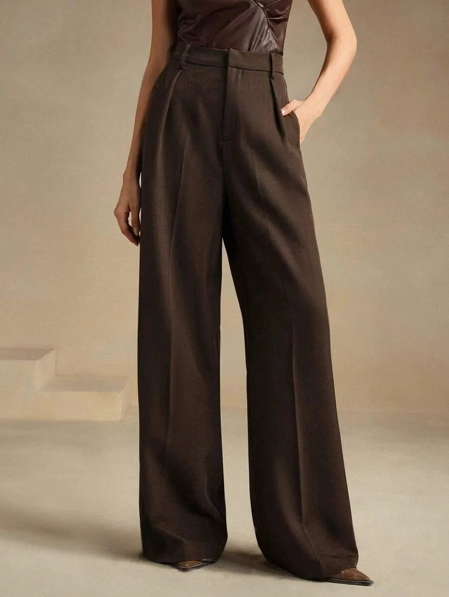 Pleat-Front Palazzo Trousers in Espresso – view 4