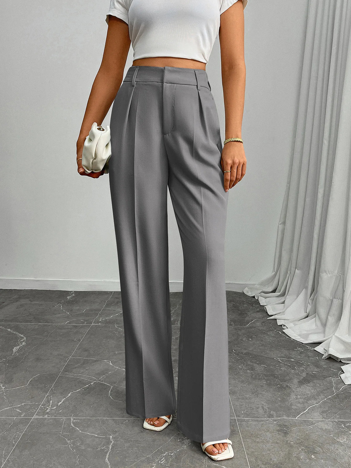 Pleat-Front Palazzo Trousers in Grey – view 2