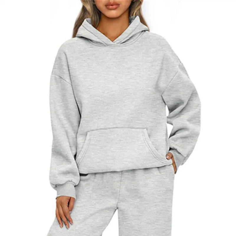 Essential Oversized Fleece Pullover Hoodie in Light Grey