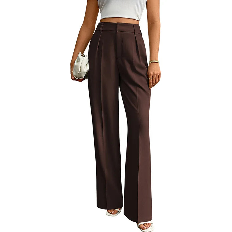Pleat-Front Palazzo Trousers in Espresso