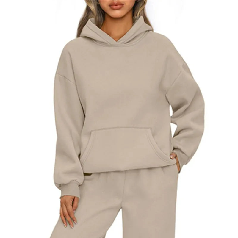 Essential Oversized Fleece Pullover Hoodie in Khaki
