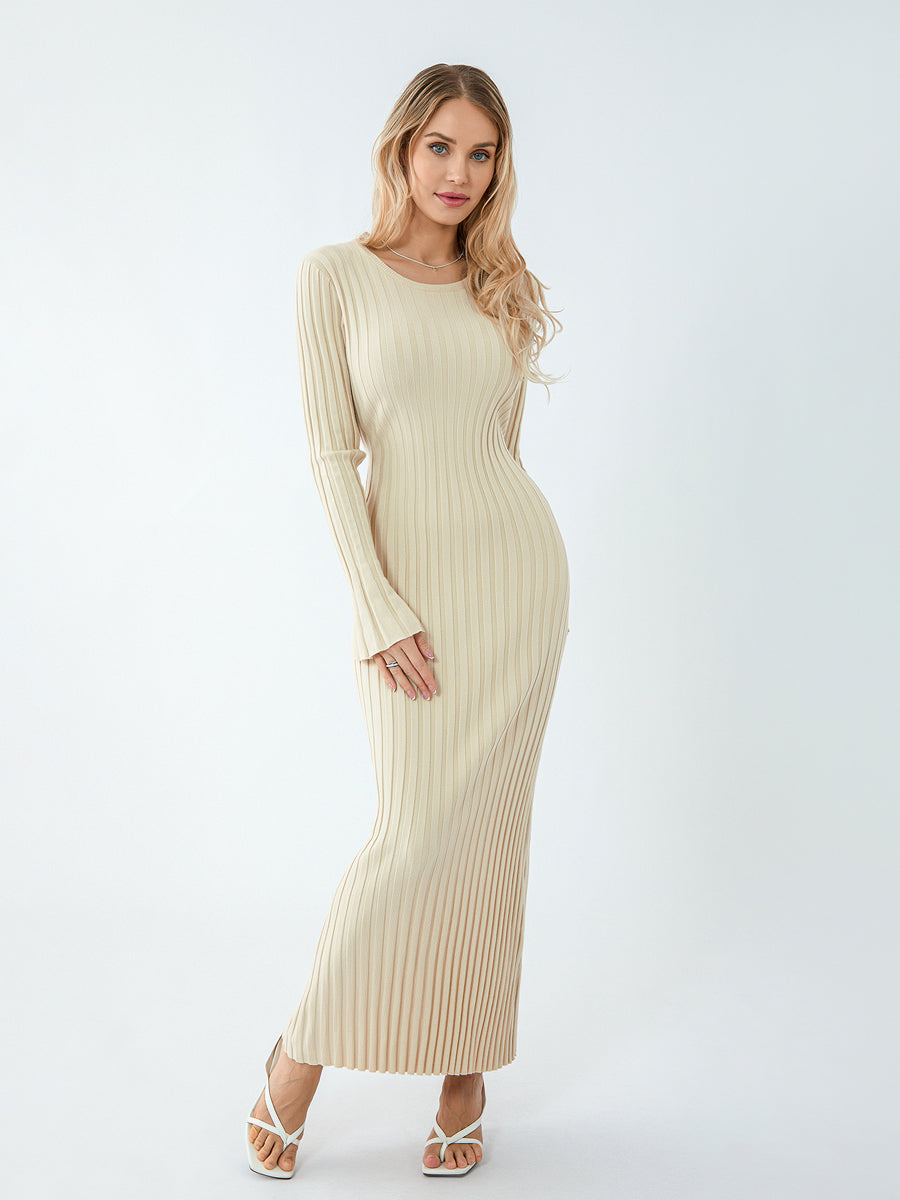 Classic Ribbed Knit Lace-Up Back Maxi Dress – view 9