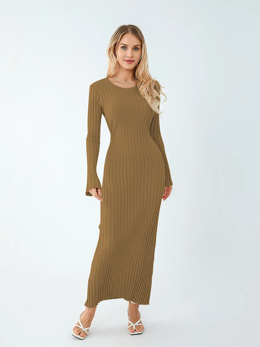 Classic Ribbed Knit Lace-Up Back Maxi Dress – view 5