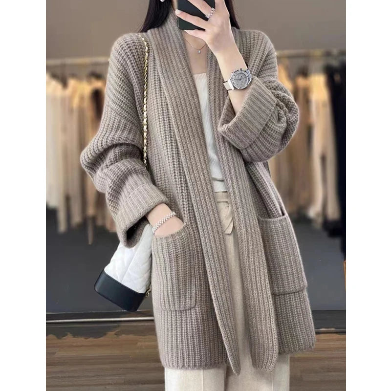 Classic Oversized Ribbed Knit Long Cardigan – view 11