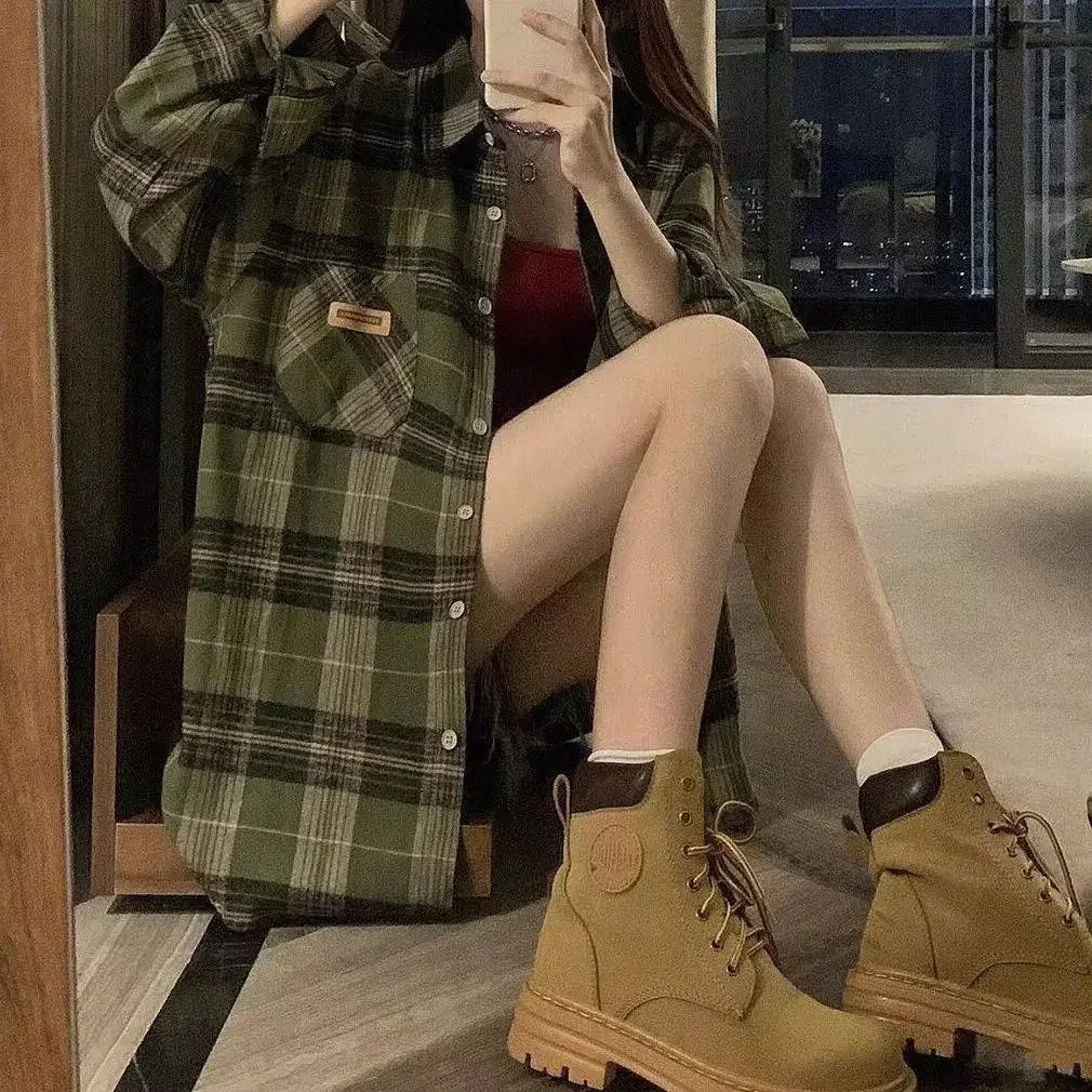 Classic Green Plaid Oversized Flannel Shirt – view 9