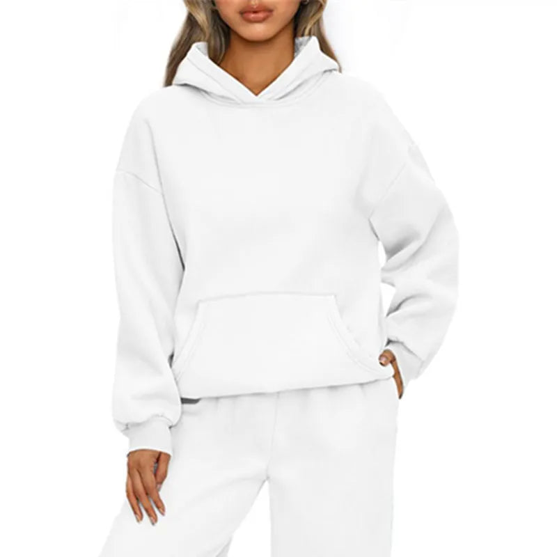 Essential Oversized Fleece Pullover Hoodie in White