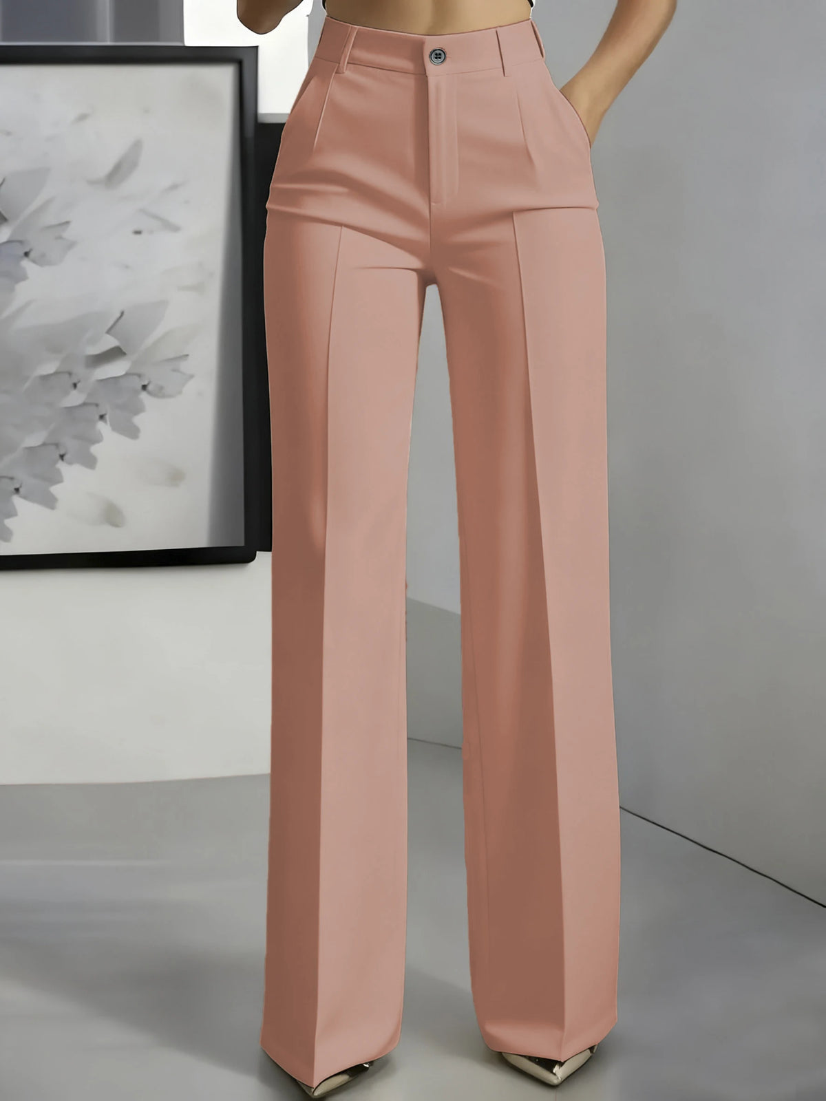 Essential High Waist Tailored Straight Leg Trousers in Blush