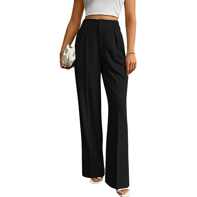 Pleat-Front Palazzo Trousers in Black