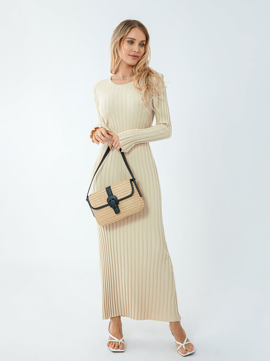 Classic Ribbed Knit Lace-Up Back Maxi Dress – view 10