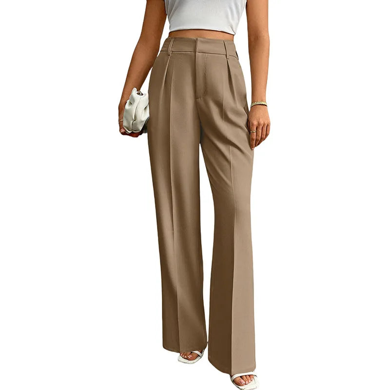 Pleat-Front Palazzo Trousers in Taupe