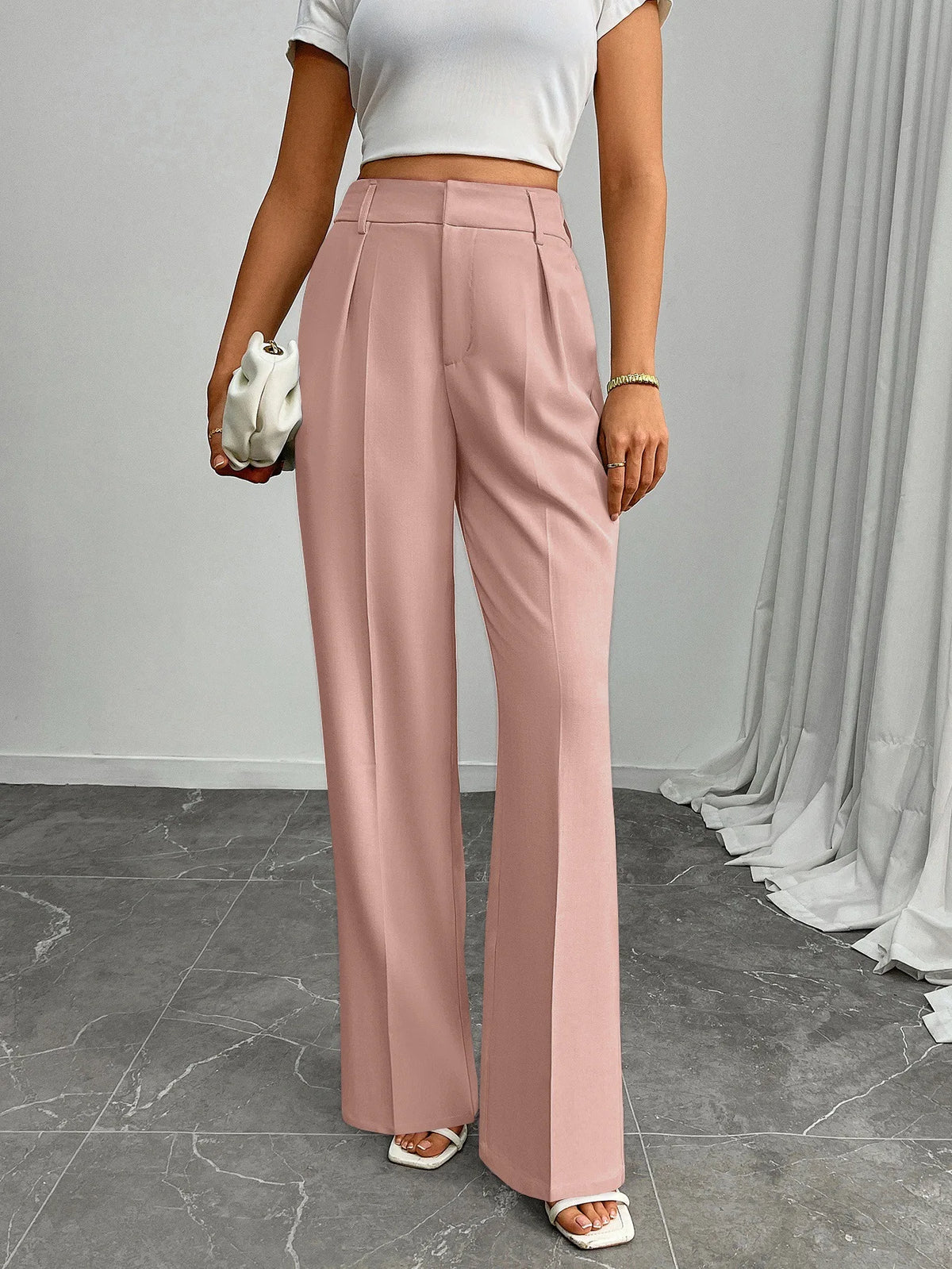 Pleat-Front Palazzo Trousers in Pink – view 2