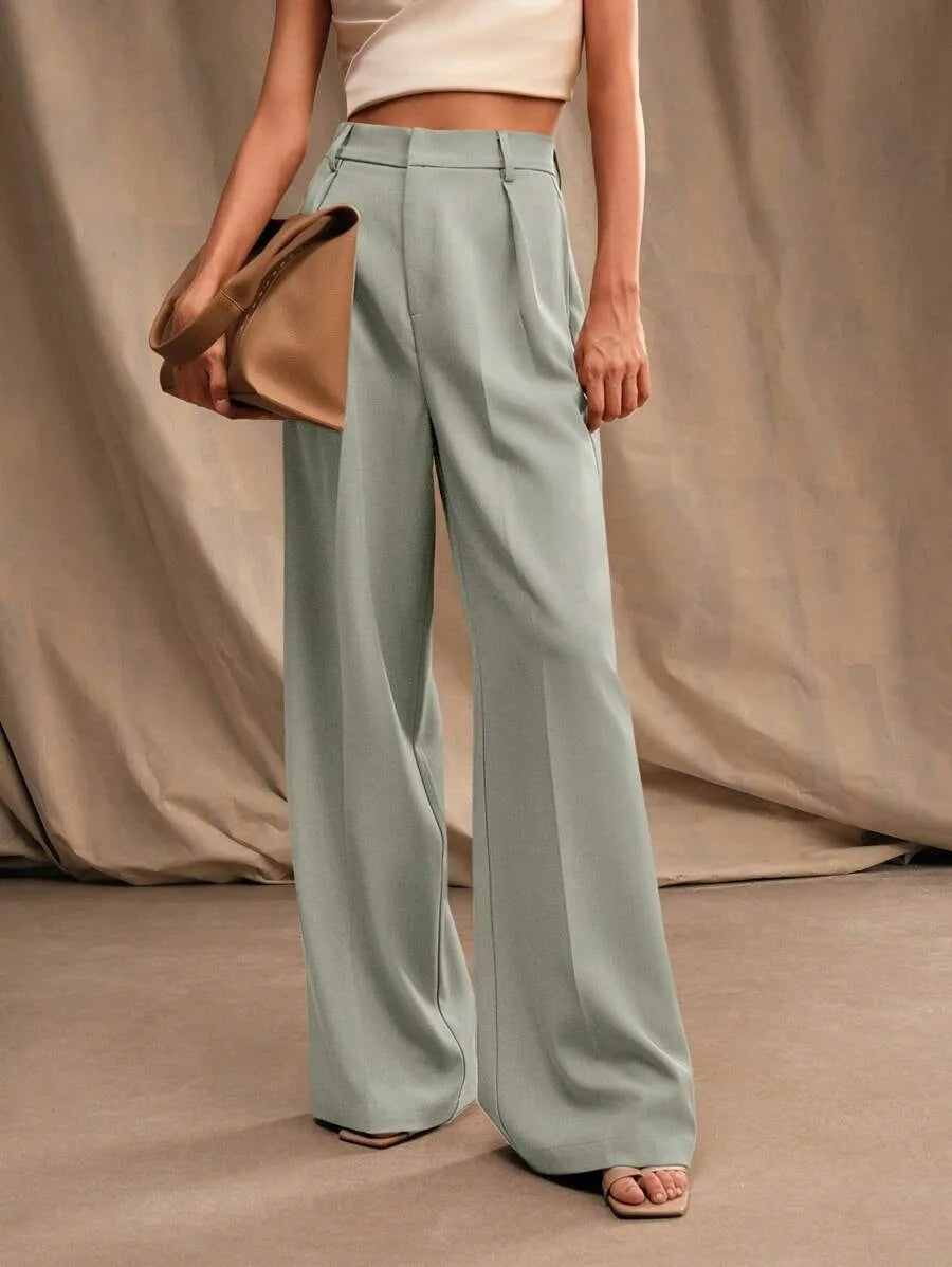 Pleat-Front Palazzo Trousers in Sage – view 4
