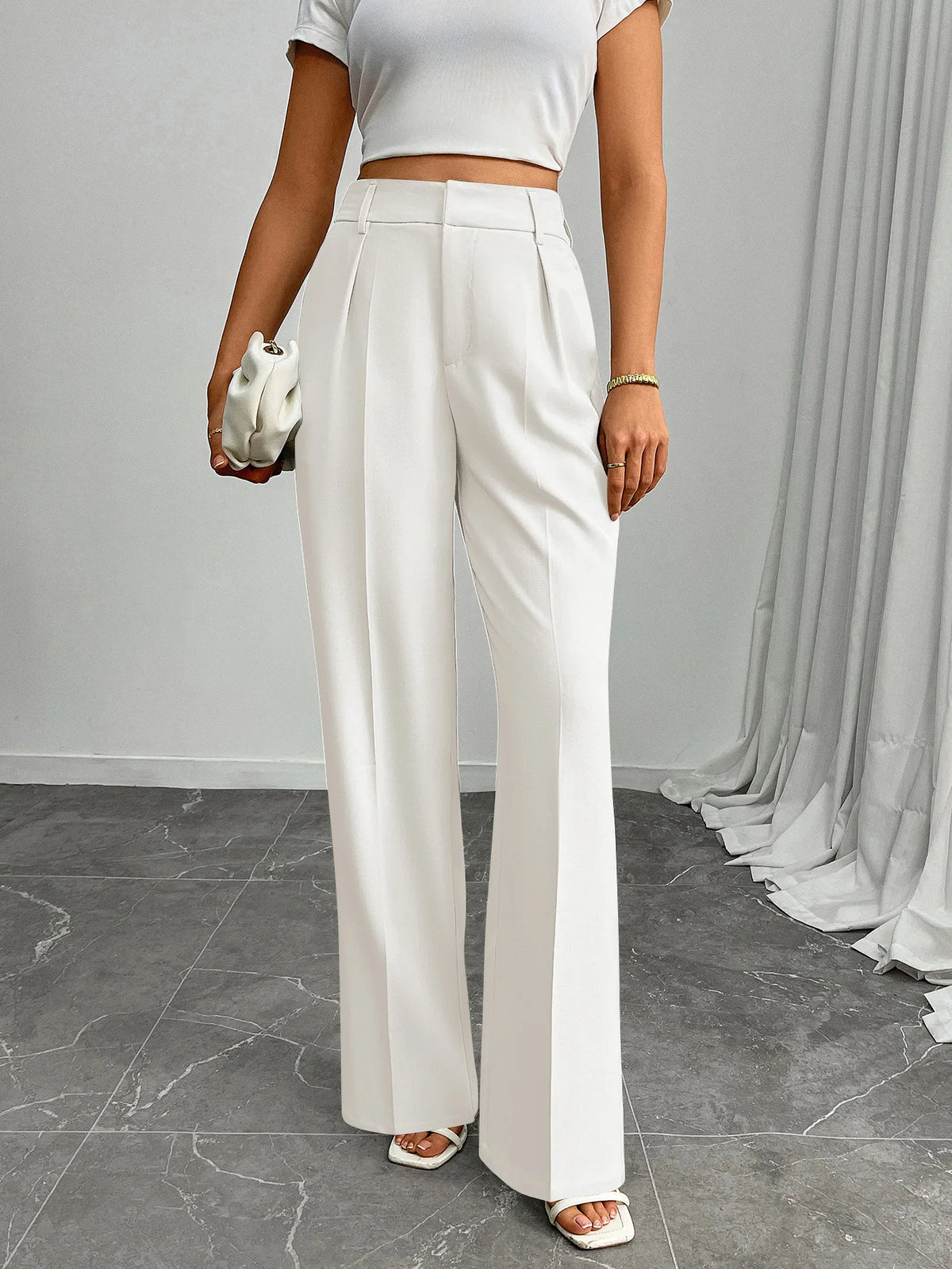 Pleat-Front Palazzo Trousers in White – view 2