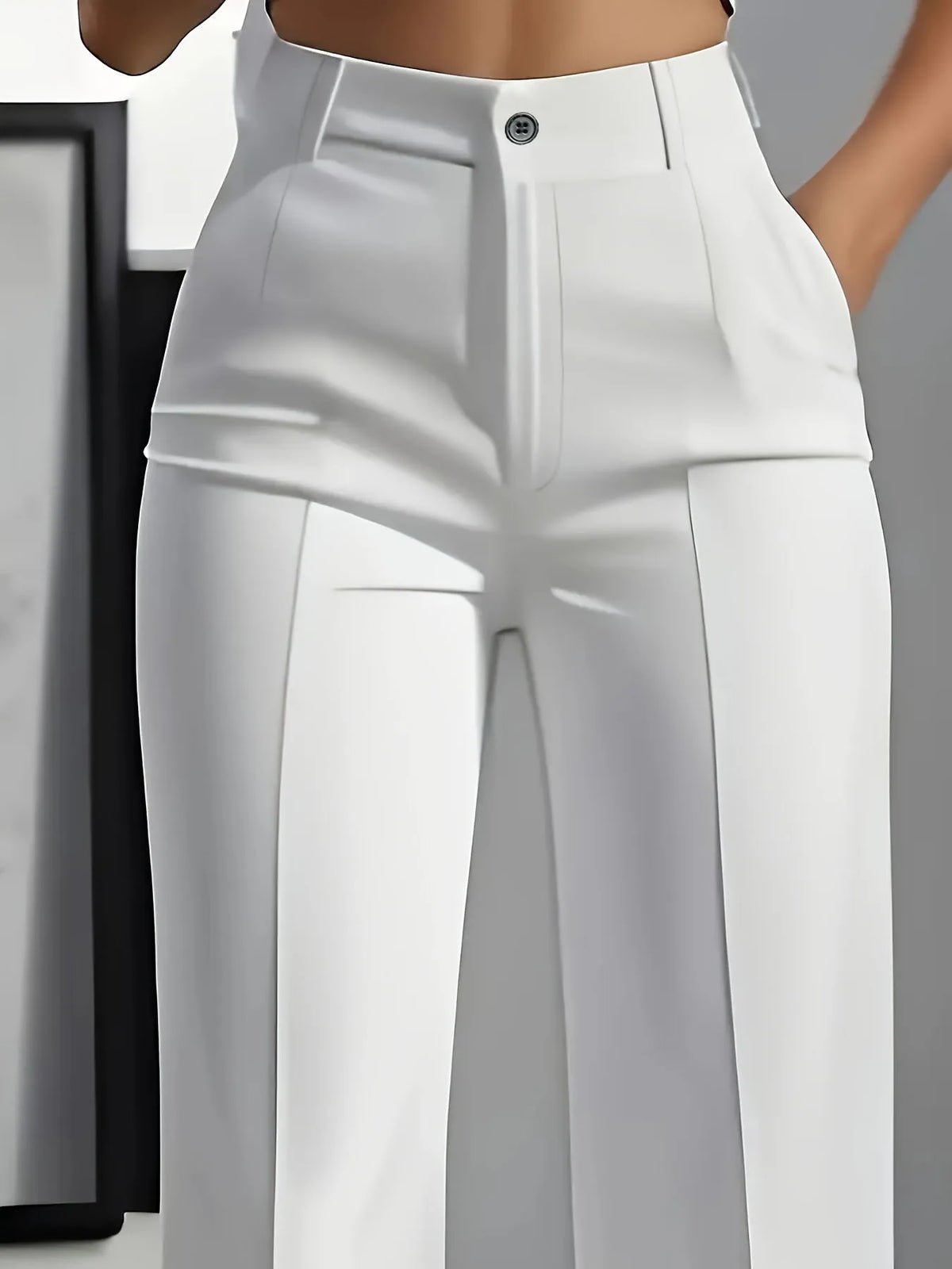 Essential High Waist Tailored Straight Leg Trousers in White – view 2