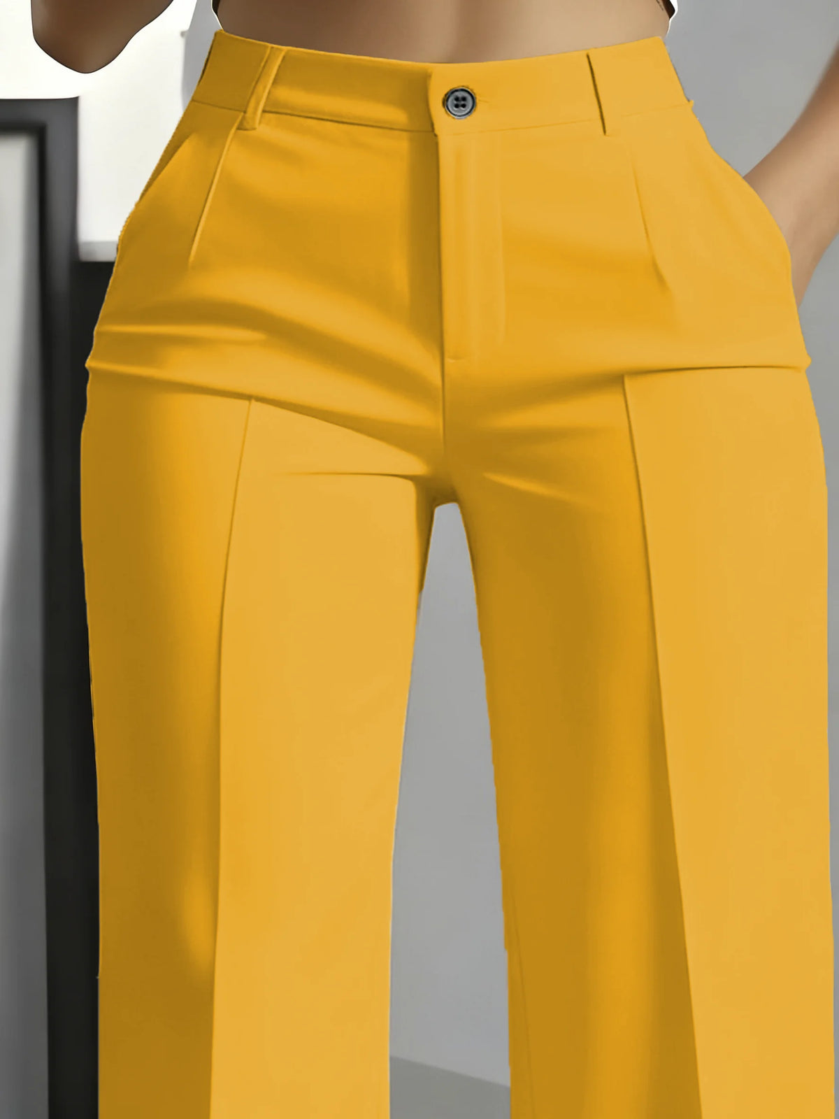 Essential High Waist Tailored Straight Leg Trousers in Yellow – view 2