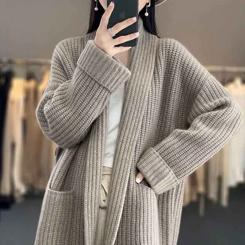 Classic Oversized Ribbed Knit Long Cardigan – view 4