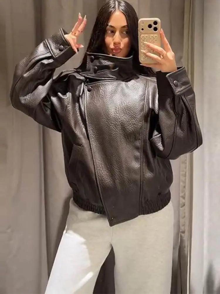 Signature Oversized Faux Leather Moto Jacket – view 2
