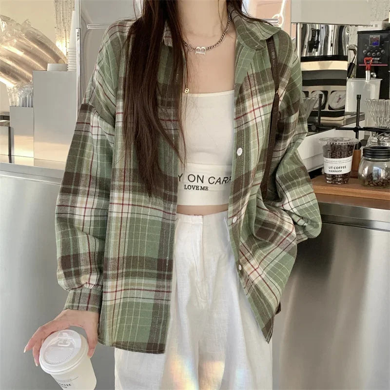Essential Oversized Plaid Flannel Shirt in Sage Plaid