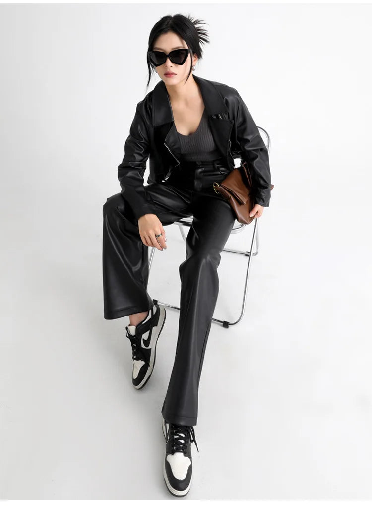 Fleece-Lined Faux Leather Straight Leg Trousers – view 11