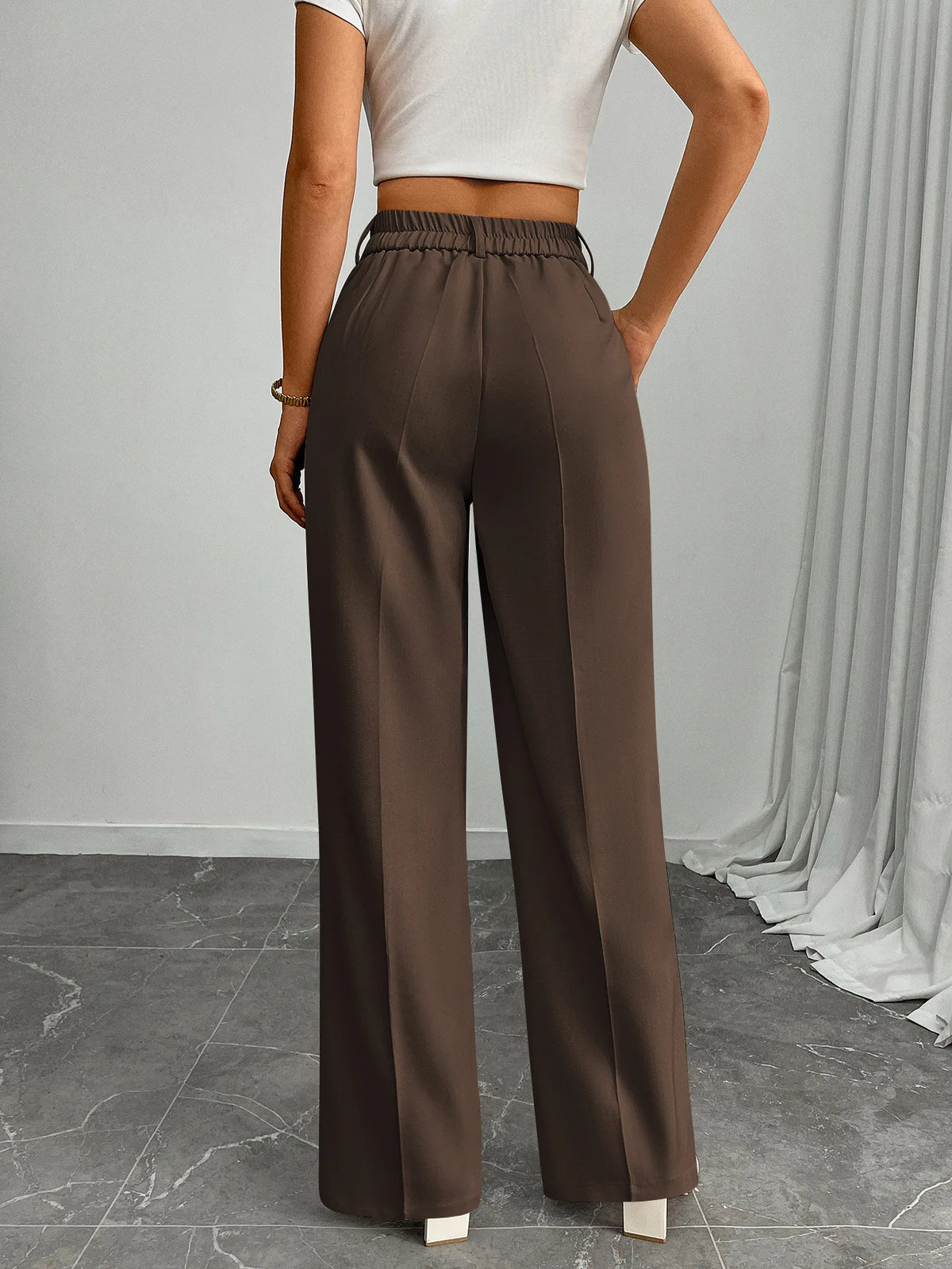 Pleat-Front Palazzo Trousers in Espresso – view 3