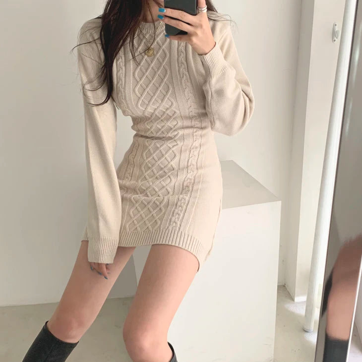 Signature Cable Knit Mini Sweater Dress – view 3