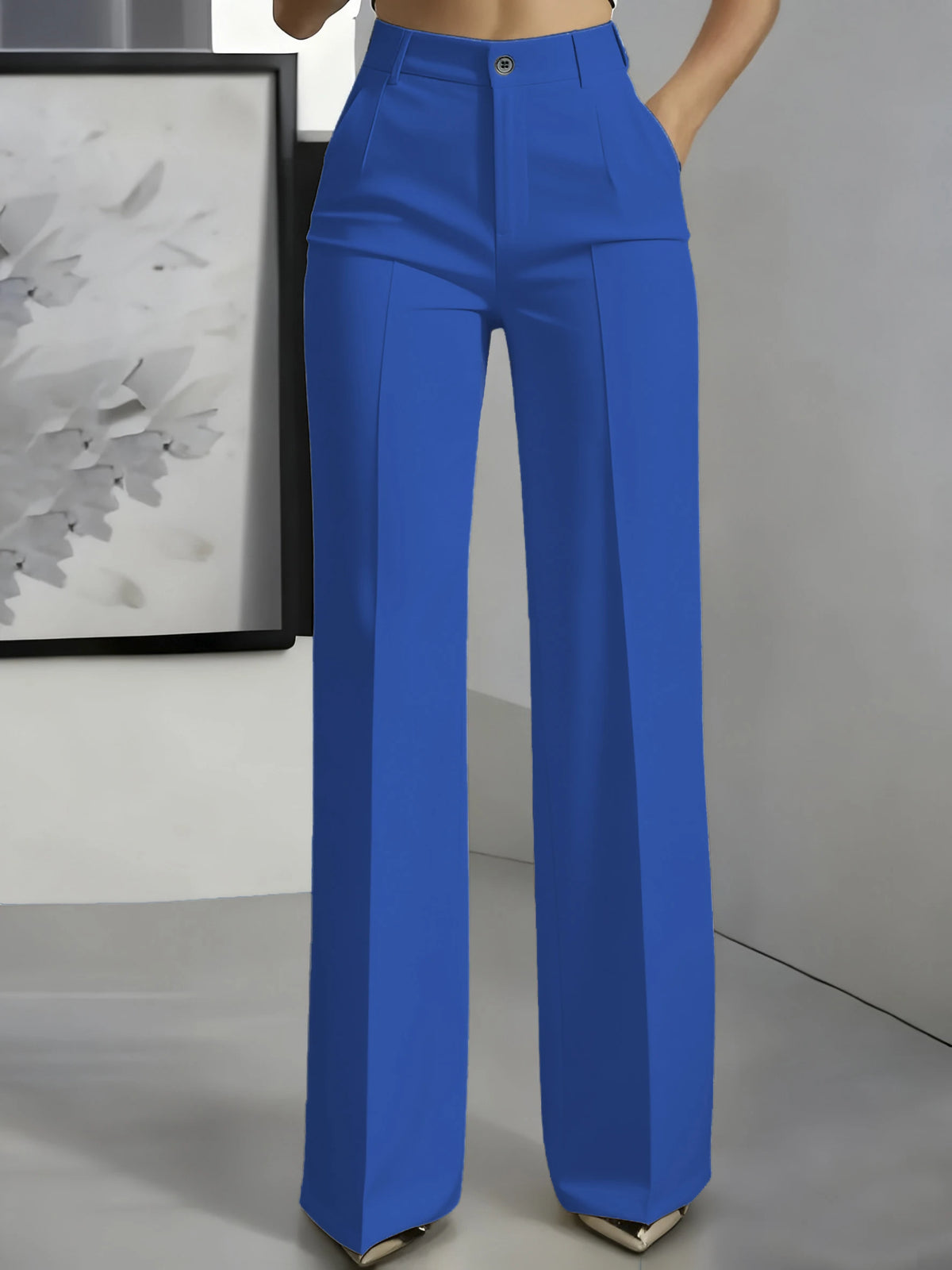 Essential High Waist Tailored Straight Leg Trousers in Royal Blue