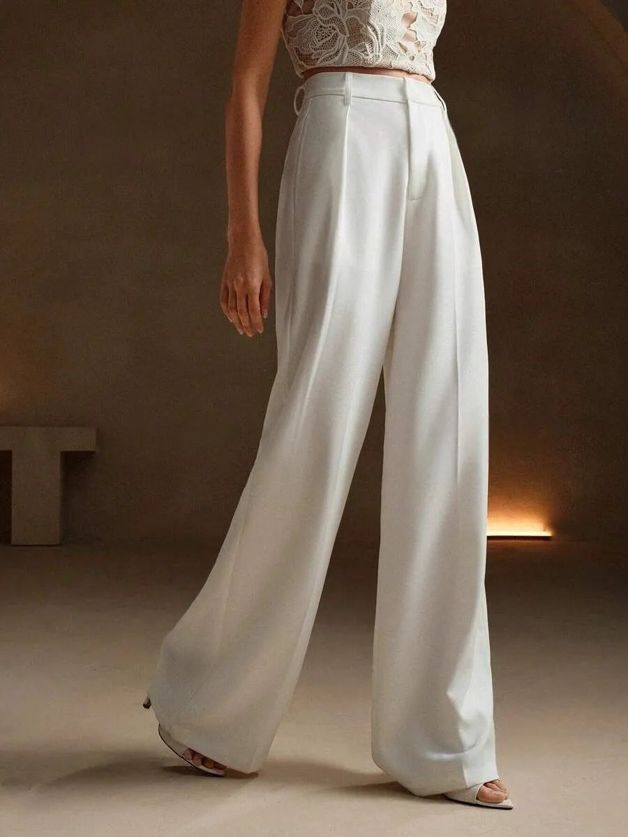 Pleat-Front Palazzo Trousers in White – view 4