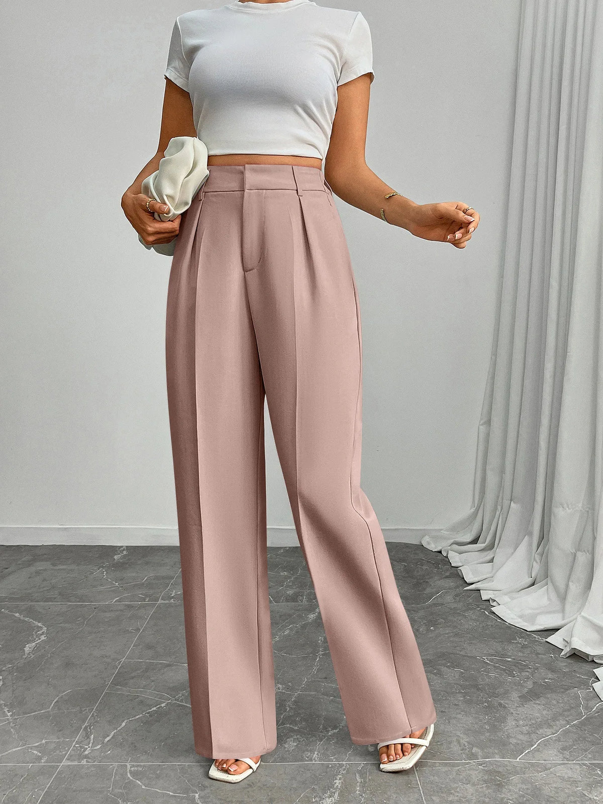 Pleat-Front Palazzo Trousers in Lilac – view 5