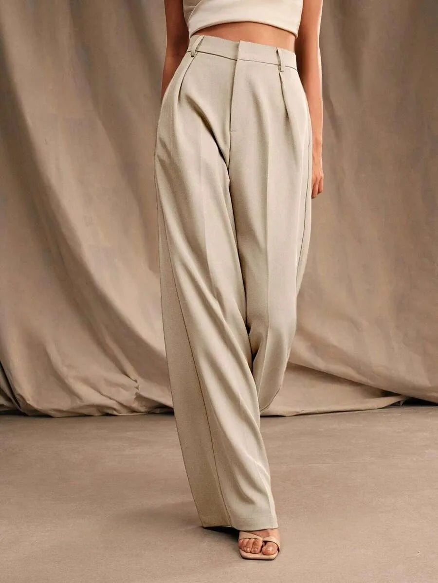 Pleat-Front Palazzo Trousers in Cream – view 5