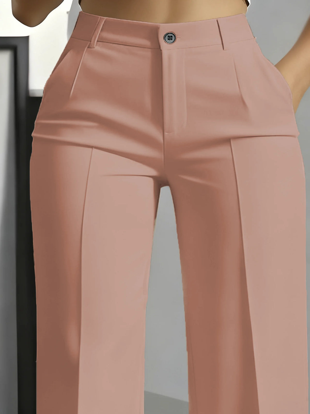 Essential High Waist Tailored Straight Leg Trousers in Blush – view 2