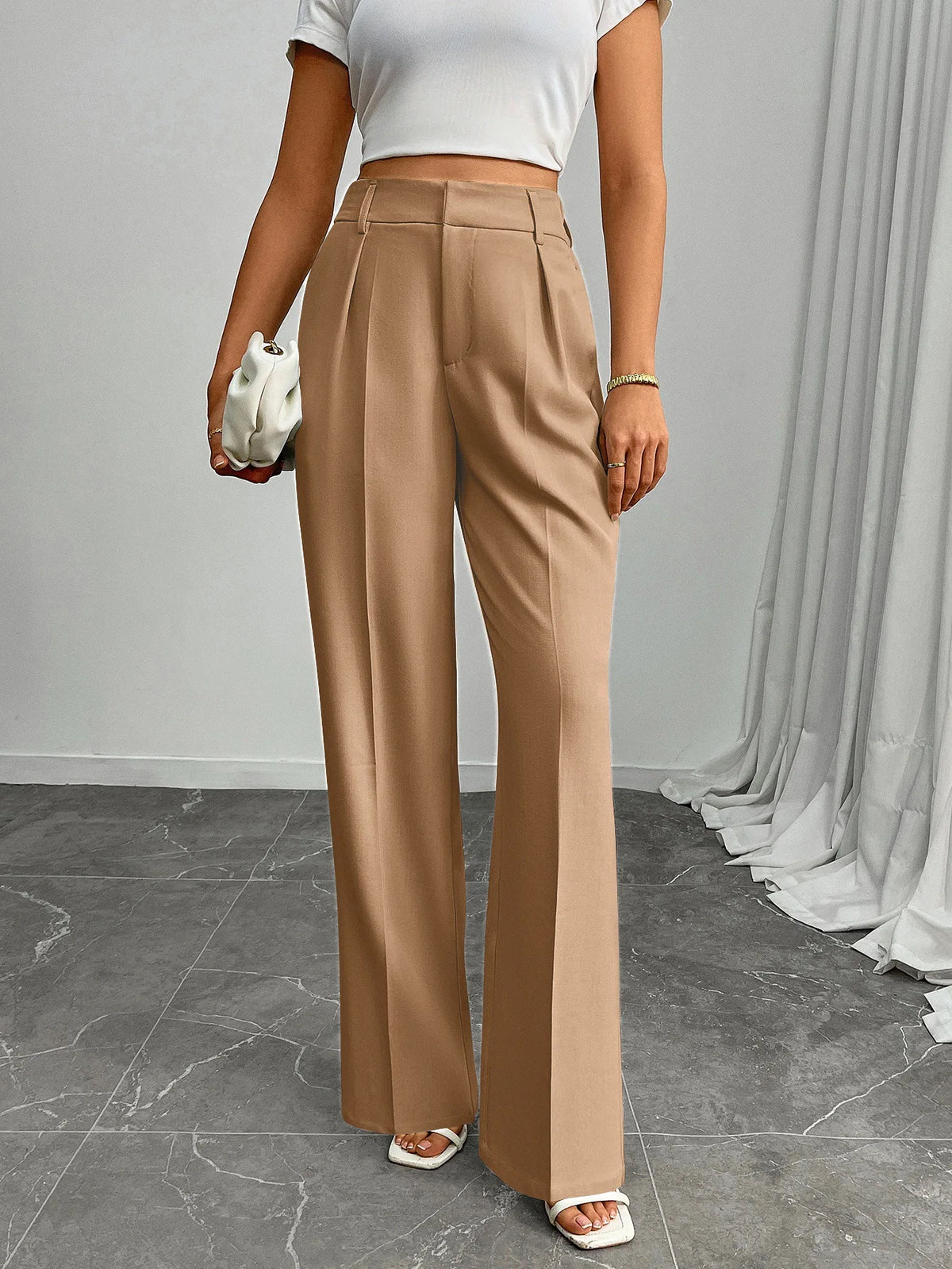 Pleat-Front Palazzo Trousers in Camel – view 2