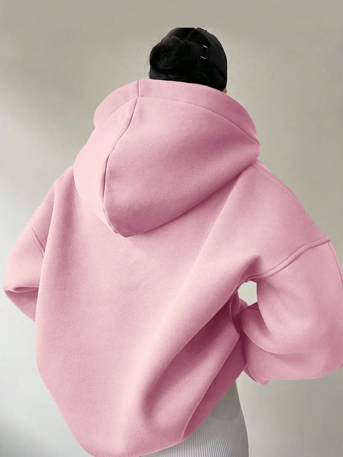 Signature Oversized Notch Neck Fleece Hoodie in Pink – view 2