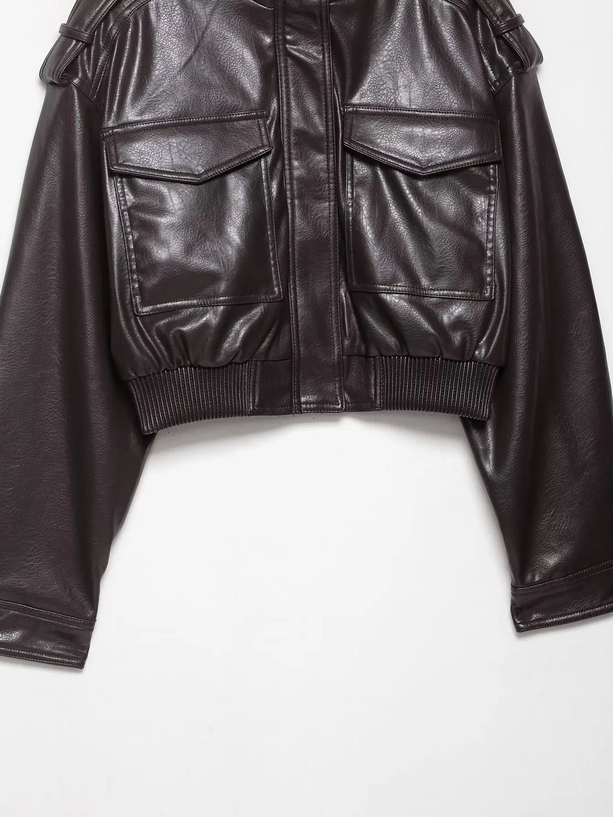 Classic Cropped Faux Leather Utility Jacket – view 10