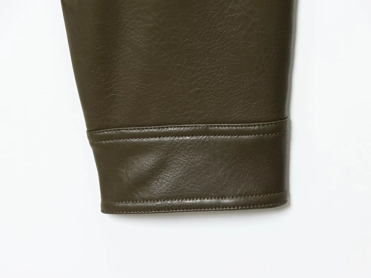 Classic Cropped Faux Leather Utility Jacket – view 20