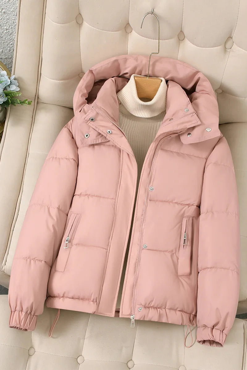 Classic Cropped Hooded Puffer Jacket in Pink