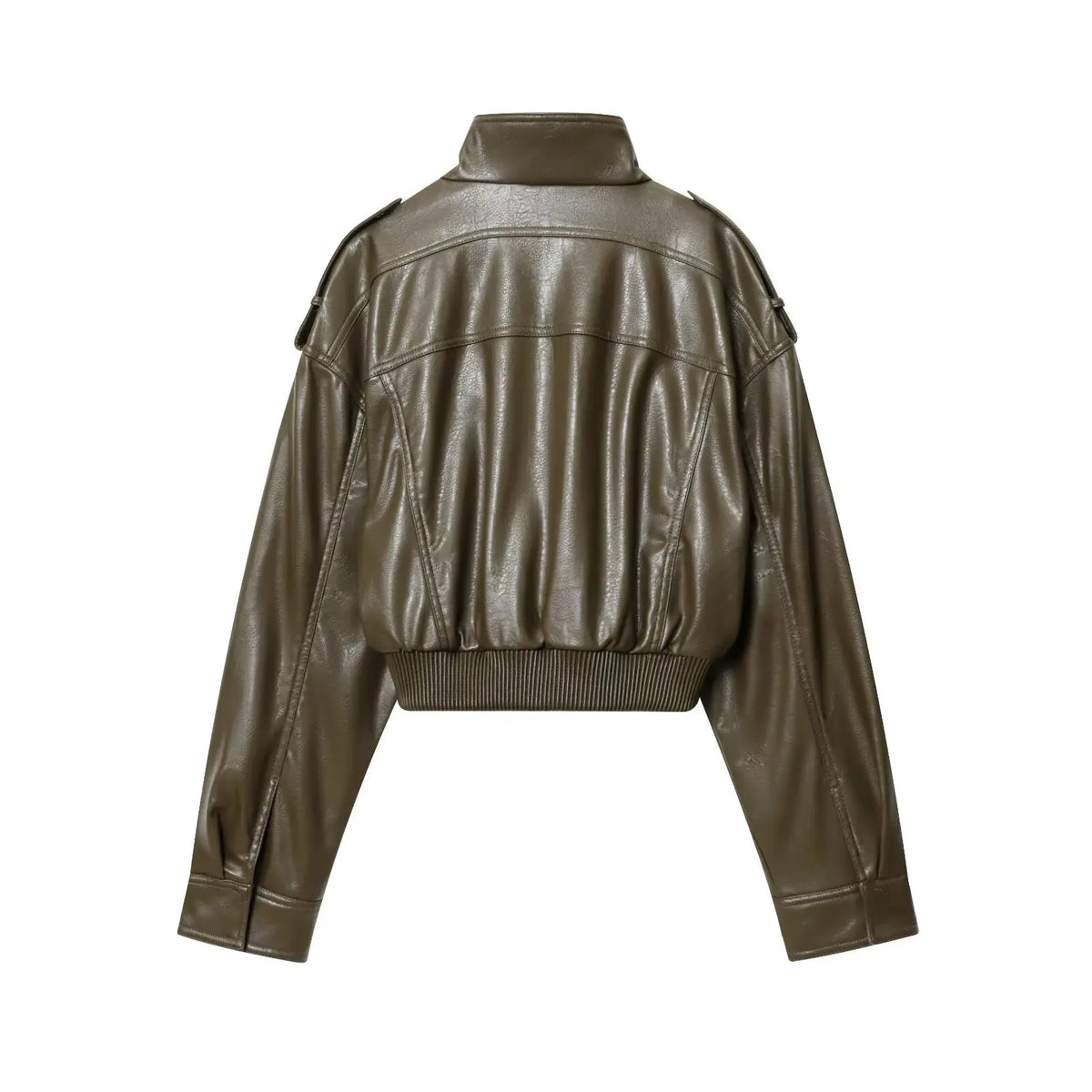 Classic Cropped Faux Leather Utility Jacket – view 14