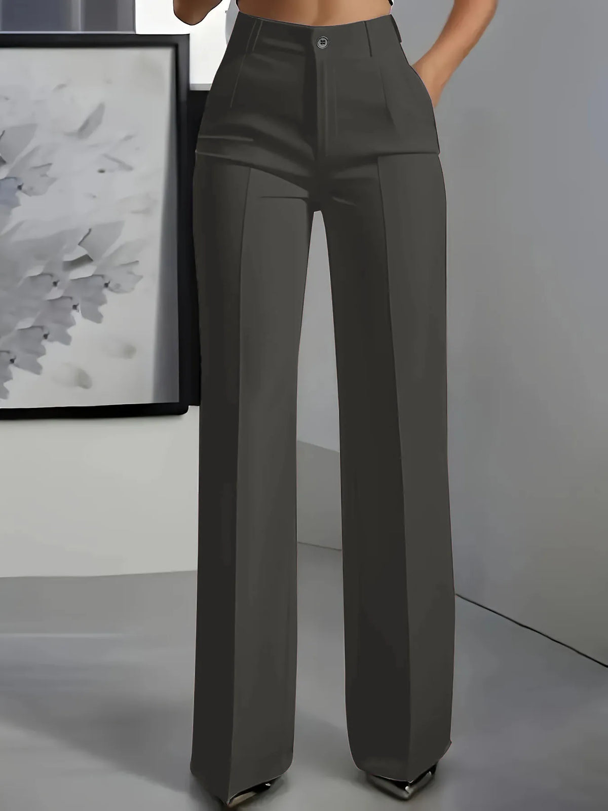 Essential High Waist Tailored Straight Leg Trousers in Charcoal – view 3