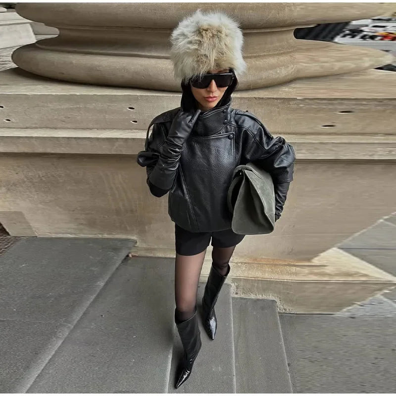 Signature Oversized Faux Leather Moto Jacket – view 14
