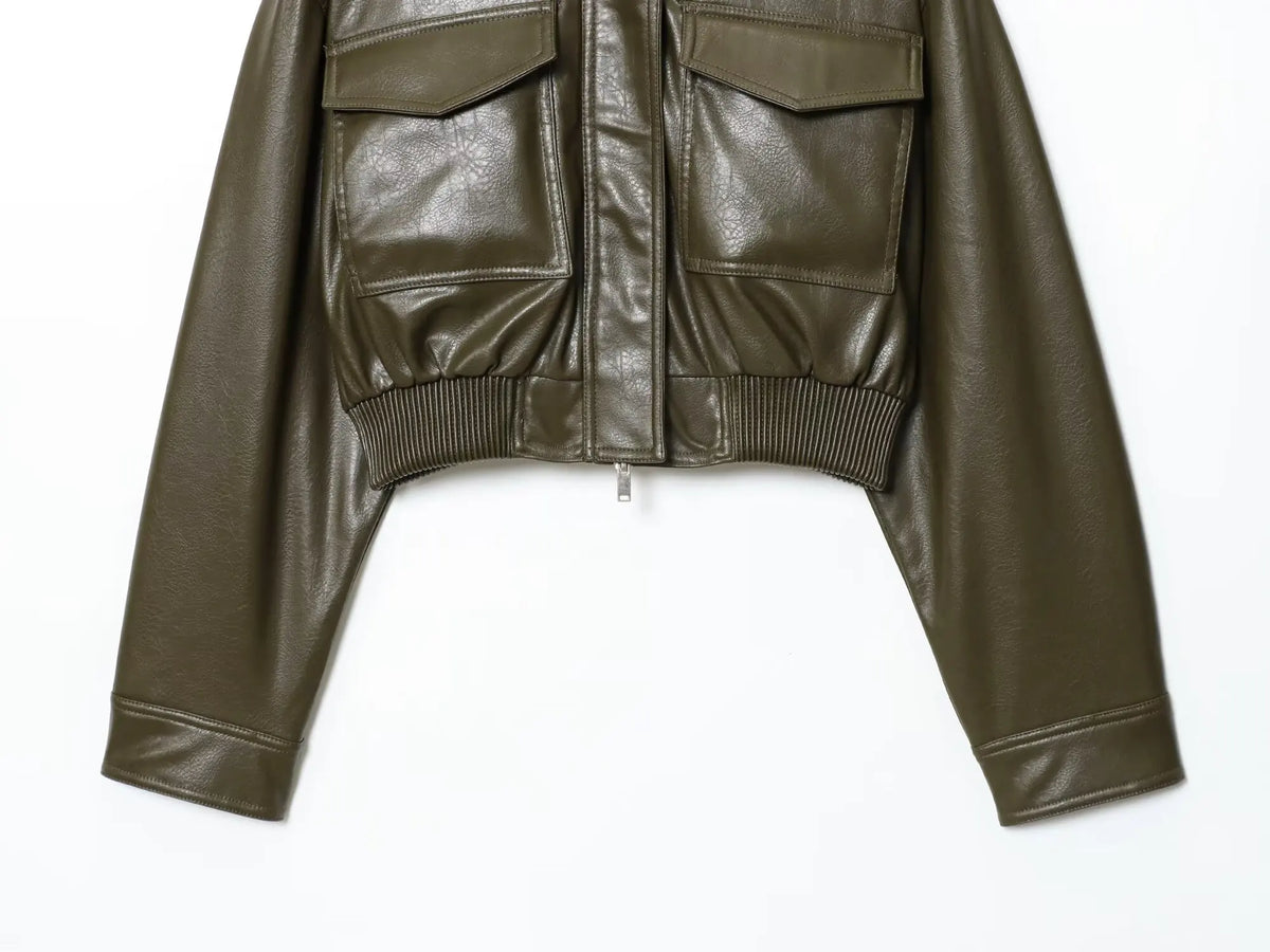 Classic Cropped Faux Leather Utility Jacket – view 18