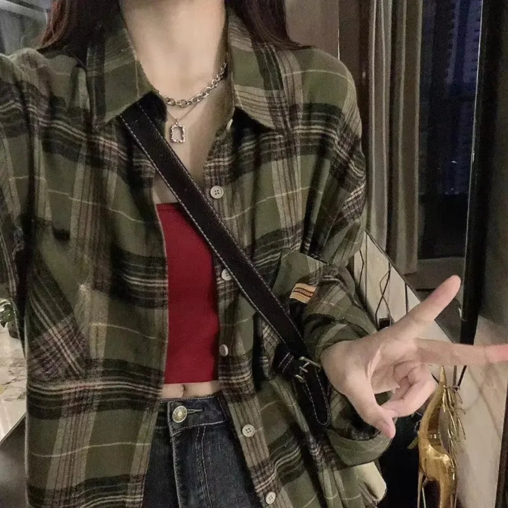 Classic Green Plaid Oversized Flannel Shirt – view 5