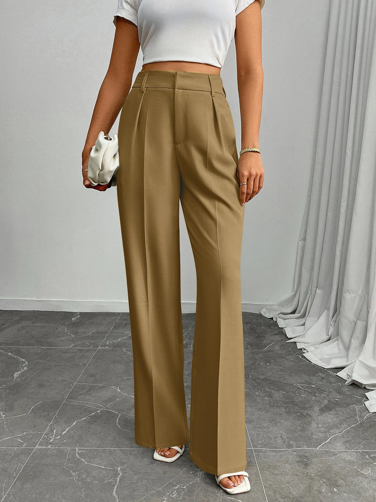 Pleat-Front Palazzo Trousers in Khaki – view 2