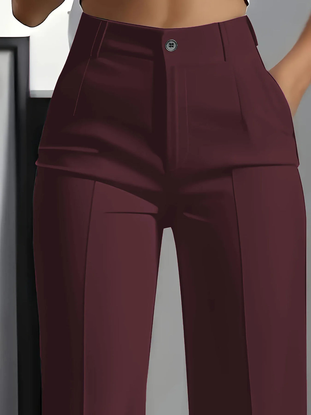 Essential High Waist Tailored Straight Leg Trousers in Burgundy – view 2