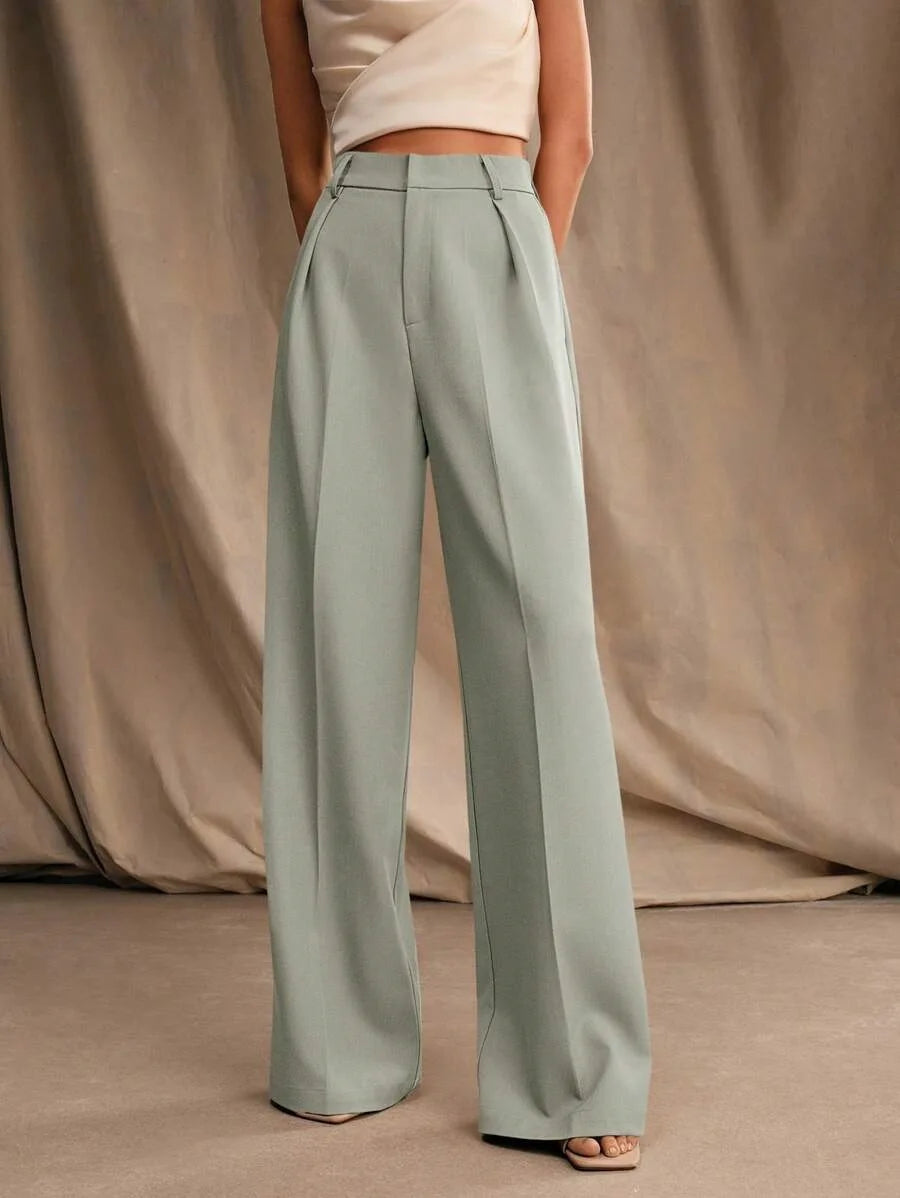 Pleat-Front Palazzo Trousers in Sage – view 5