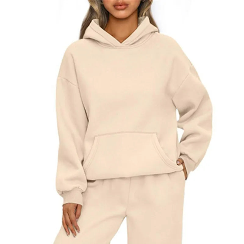 Essential Oversized Fleece Pullover Hoodie in Cream