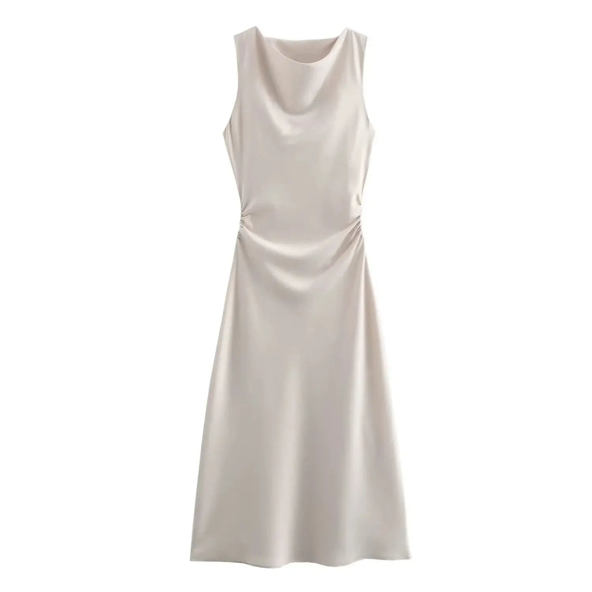Signature Satin Cowl Neck Ruched Maxi Dress in Silver Grey – view 2