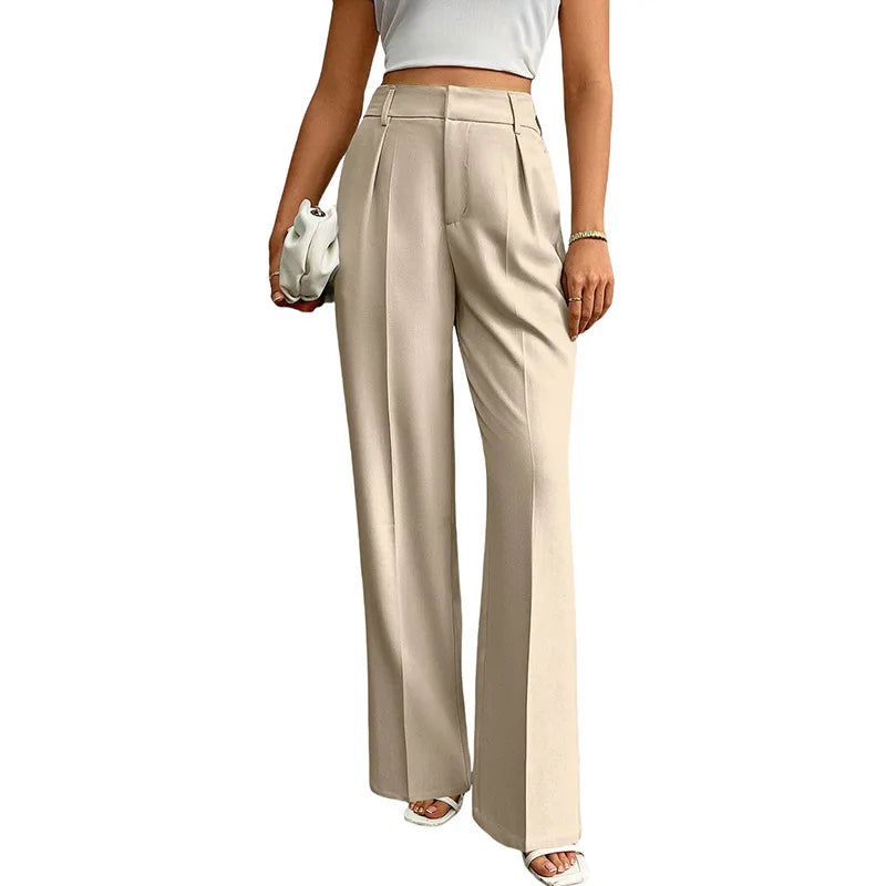 Pleat-Front Palazzo Trousers in Cream