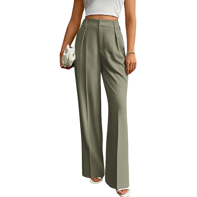 Pleat-Front Palazzo Trousers in Olive