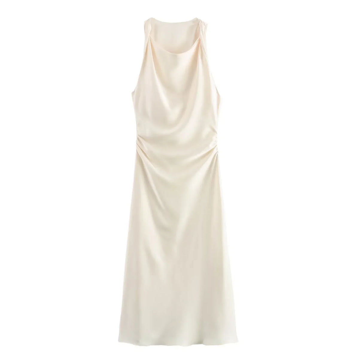 Signature Satin Cowl Neck Ruched Maxi Dress in Ivory